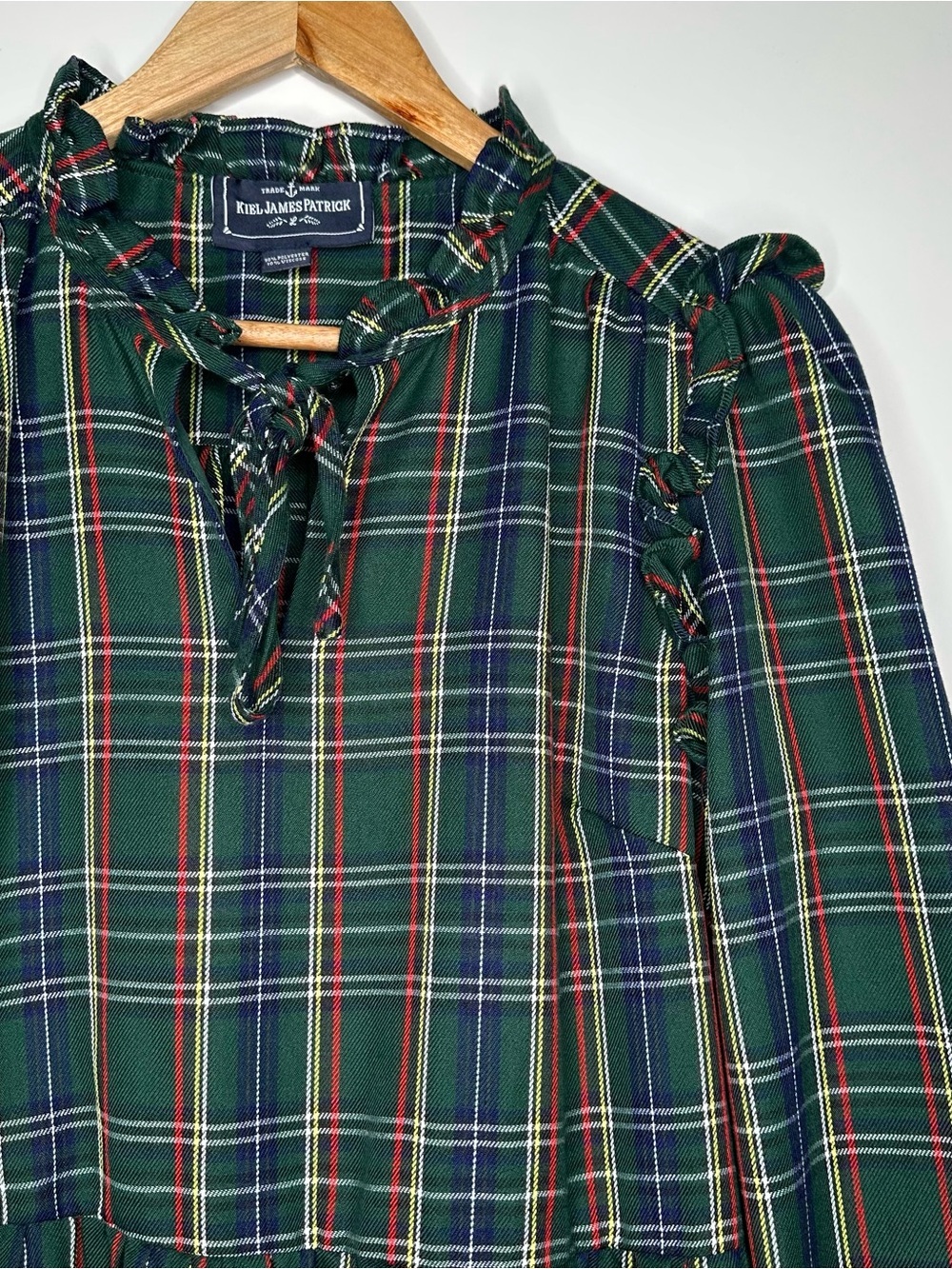 Kiel James Patrick Evelyn Plaid Ruffle Tiered Dress Green Large - Picture 4 of 10